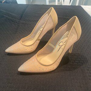 Gorgeous Jessica Simpson Cream colored heels with Rhinestones